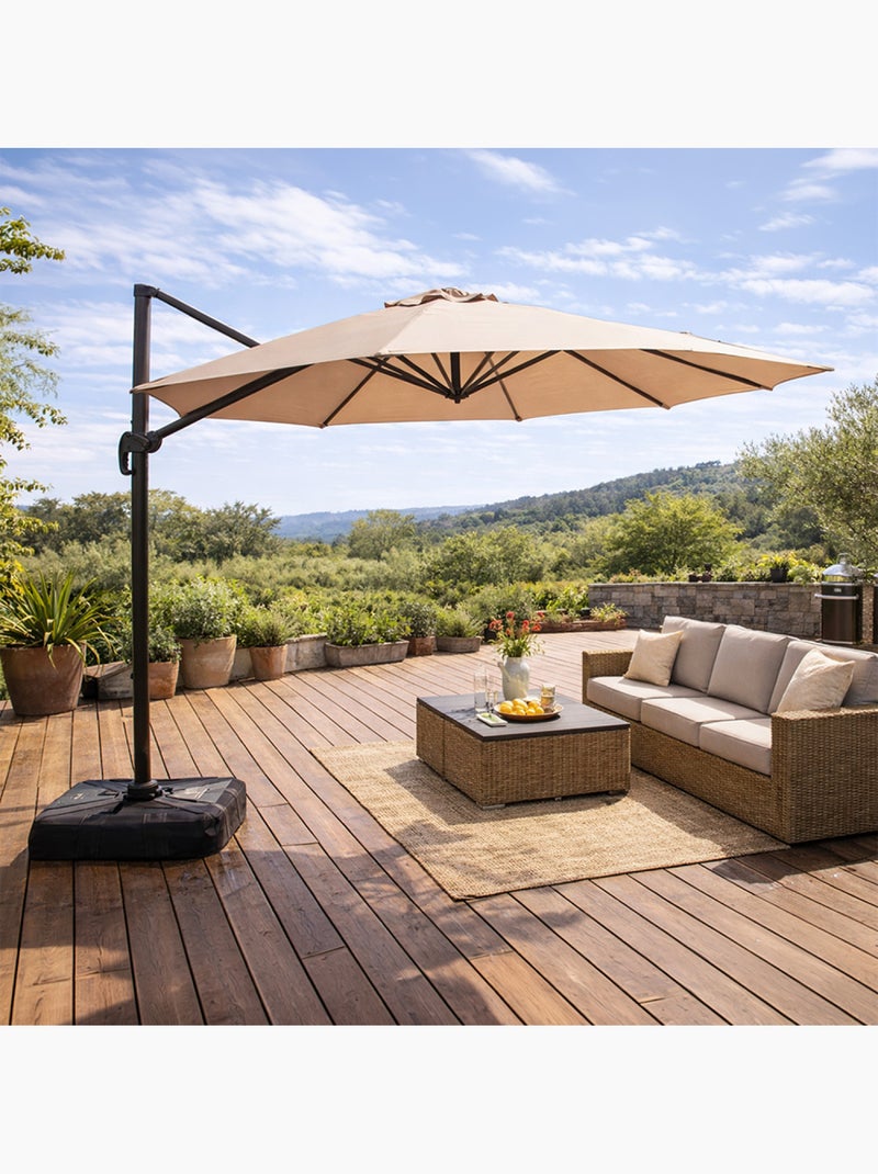 CASTILLO Parasol octogonal Ø 350cm déporté taupe en aluminium Taupe - Kiabi