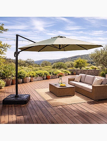 CASTILLO Parasol gris déporté rond 3,5 x 3,5 m rotatif à 360