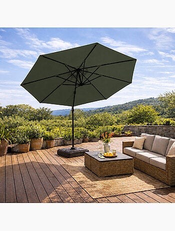 CASTILLO Parasol gris déporté rond 3,5 x 3,5 m rotatif à 360