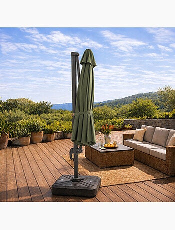 CASTILLO Parasol gris déporté rond 3,5 x 3,5 m rotatif à 360