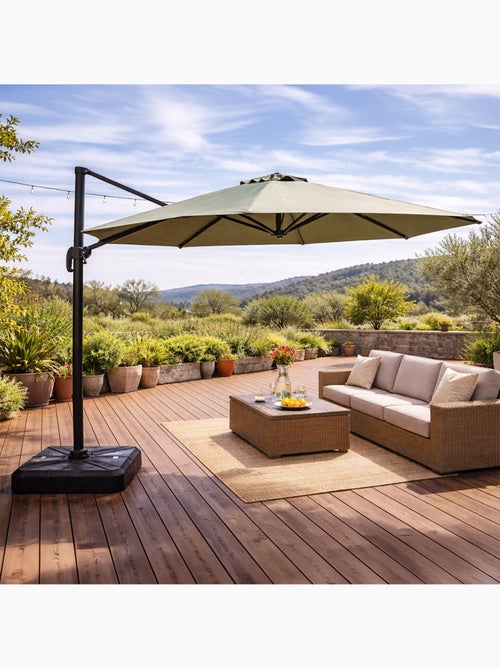CASTILLO Parasol octogonal Ø 350cm déporté vert en aluminium - Kiabi