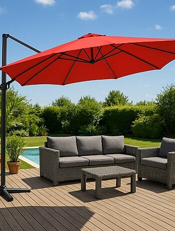 CASTILLO Parasol gris déporté rond 3,5 x 3,5 m rotatif à 360