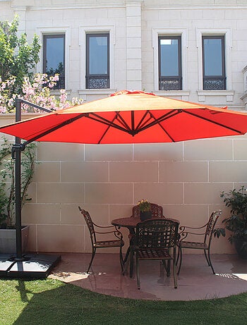 CASTILLO Parasol gris déporté rond 3,5 x 3,5 m rotatif à 360