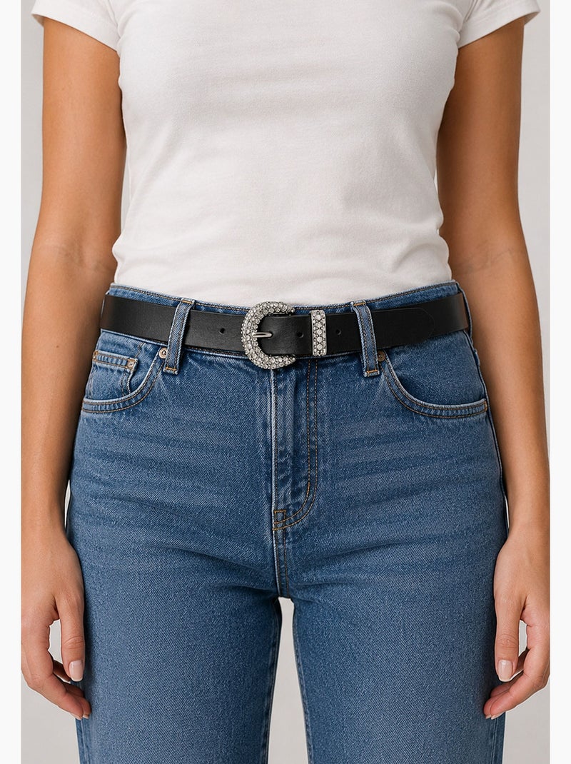 Ceinture adora femme en cuir à boucle strassée 'deeluxe' Noir - Kiabi