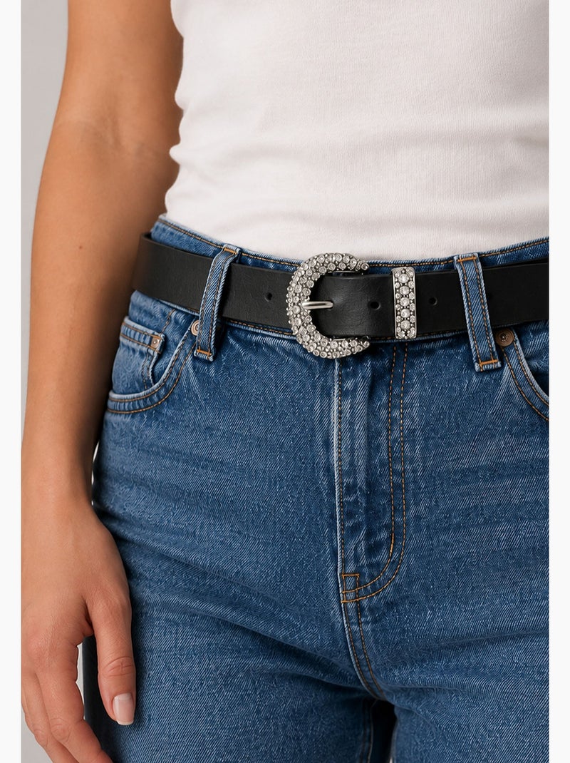 Ceinture adora femme en cuir à boucle strassée 'deeluxe' Noir - Kiabi