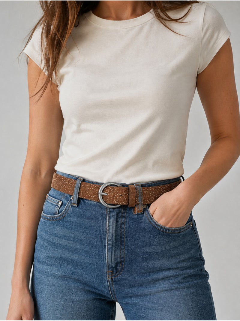 Ceinture artys femme en cuir à motif ajouré 'deeluxe' Kaki - Kiabi