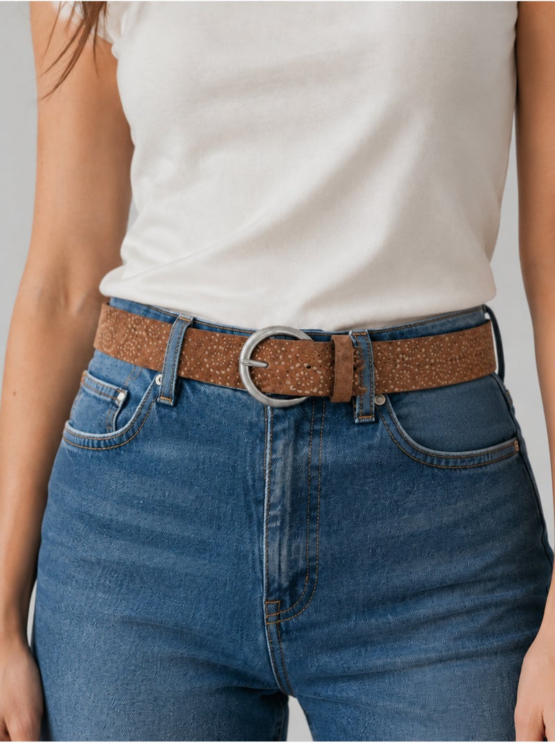 Ceinture artys femme en cuir à motif ajouré 'deeluxe' Kaki - Kiabi