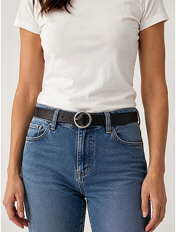 Ceinture balsa femme en cuir noir à boucle ronde 'deeluxe'