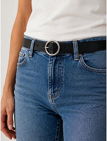 Ceinture balsa femme en cuir noir à boucle ronde 'deeluxe'
