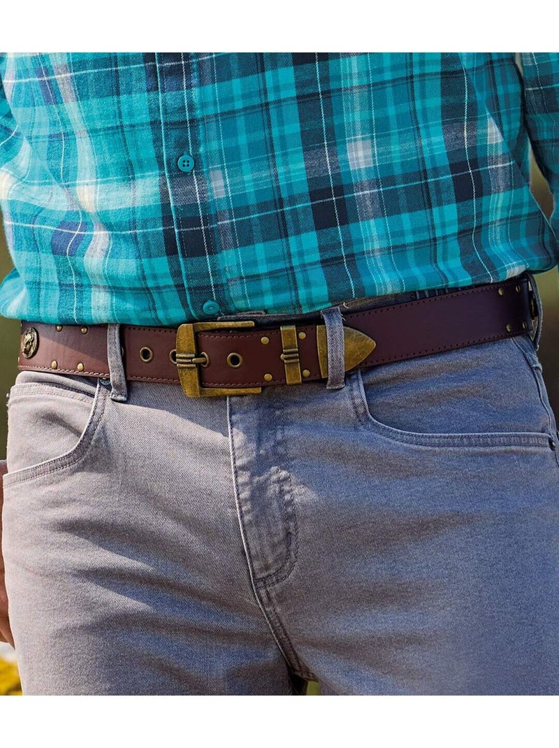 Ceinture Cloûtée en Croûte de cuir  - ATLAS FOR MEN Camel - Kiabi