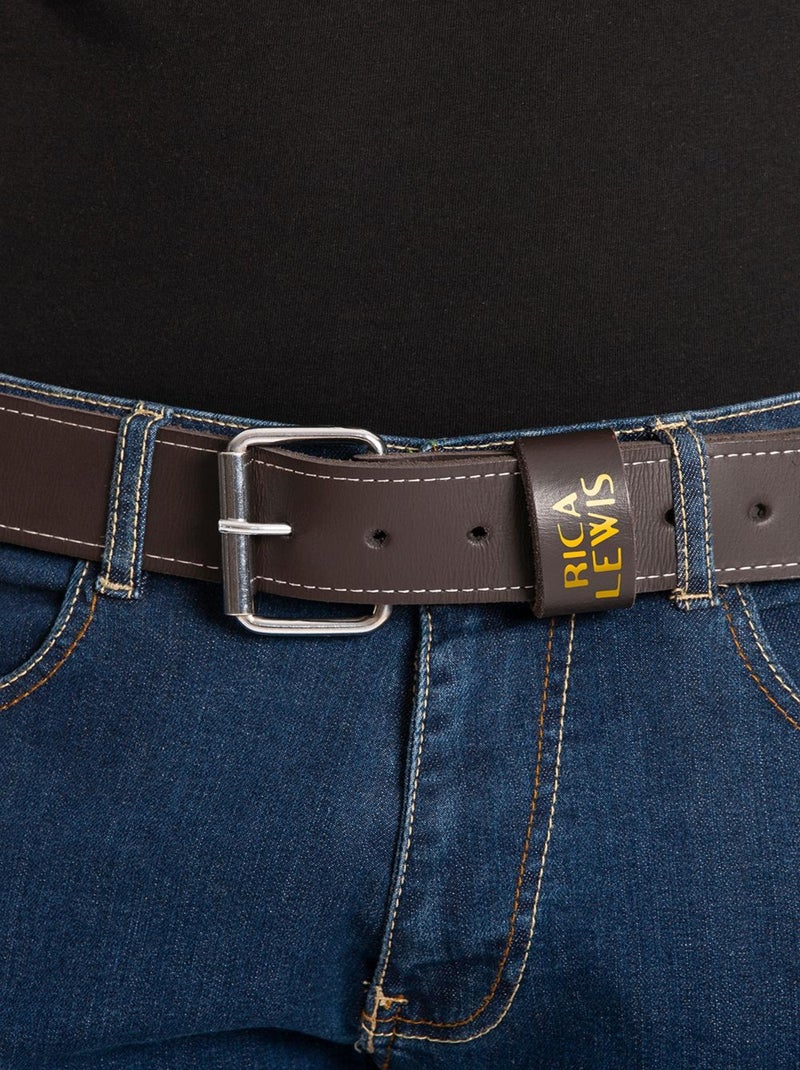 Ceinture cuir avec boucle acier CAPTAIN 'Rica Lewis' Marron - Kiabi