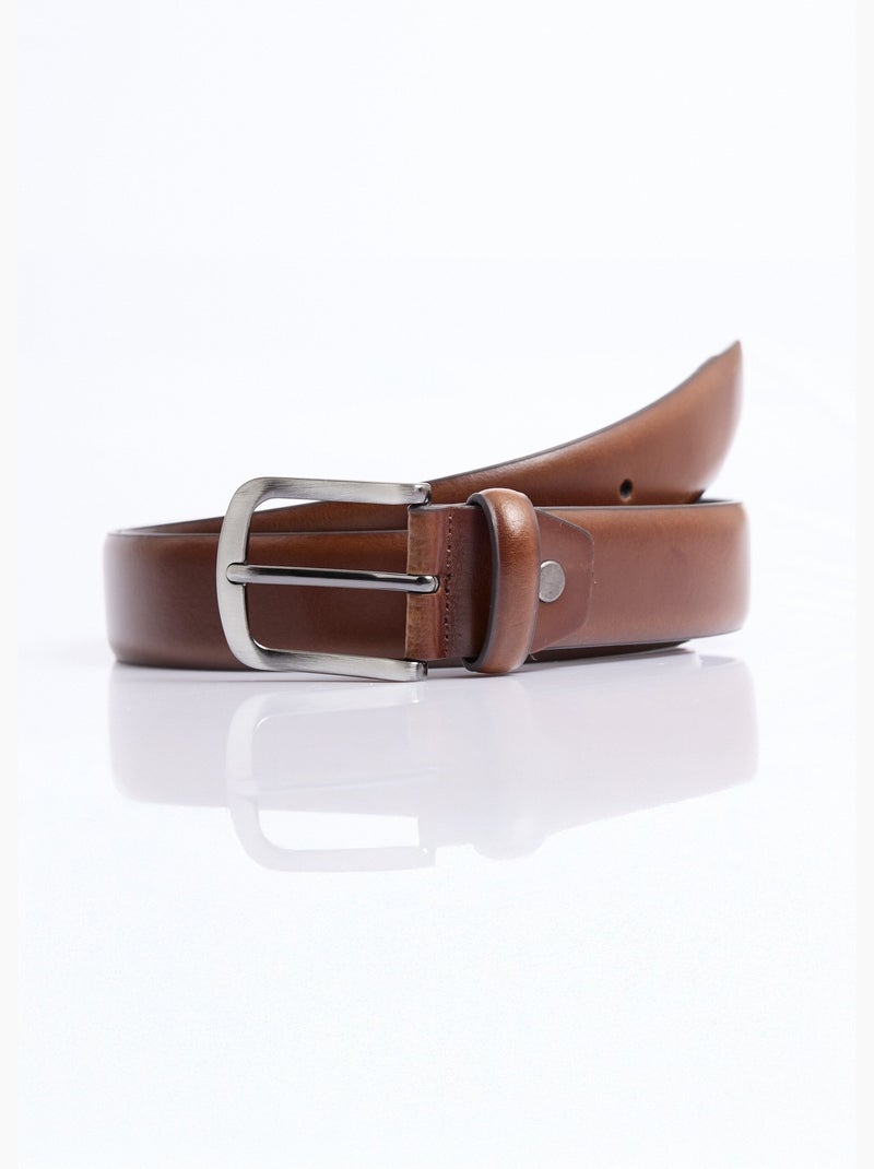 Ceinture cuir bords francs, boucle métal - AFIBEL Marron - Kiabi