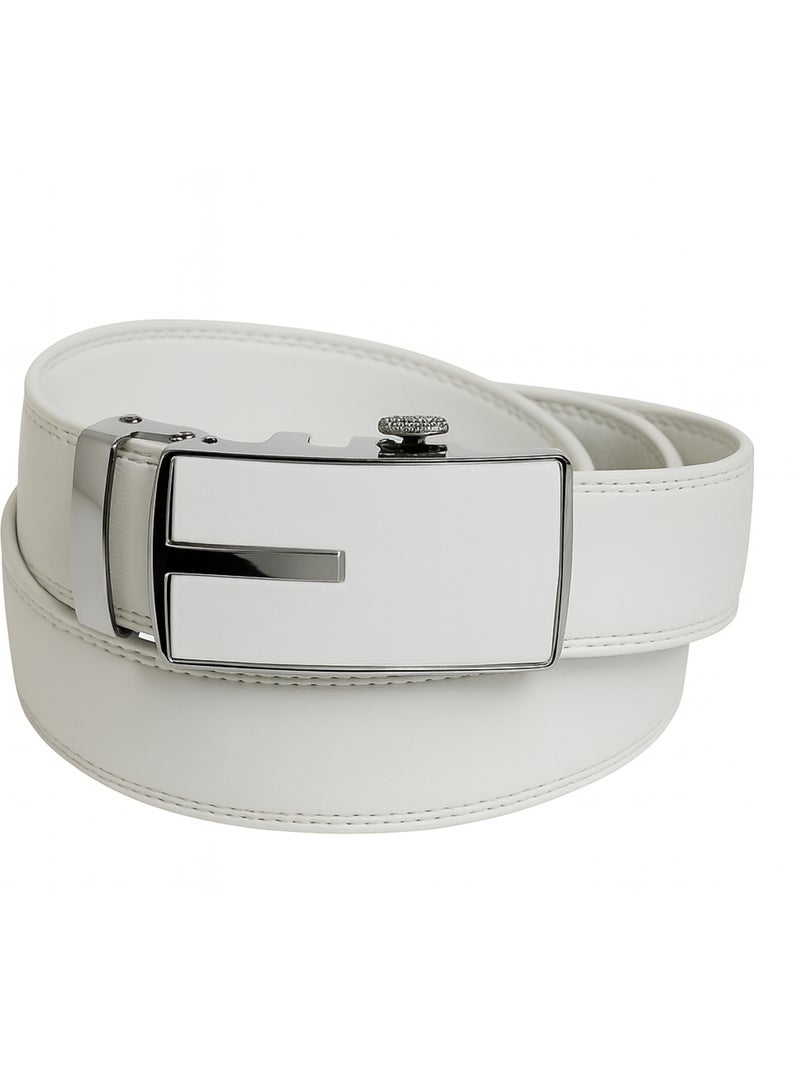 Ceinture Cuir et Boucle Automatique Chromée PIOTR Blanc - Kiabi