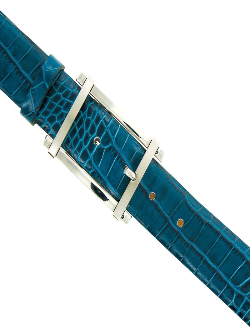 Ceinture cuir EZIO Bleu turquoise - Kiabi