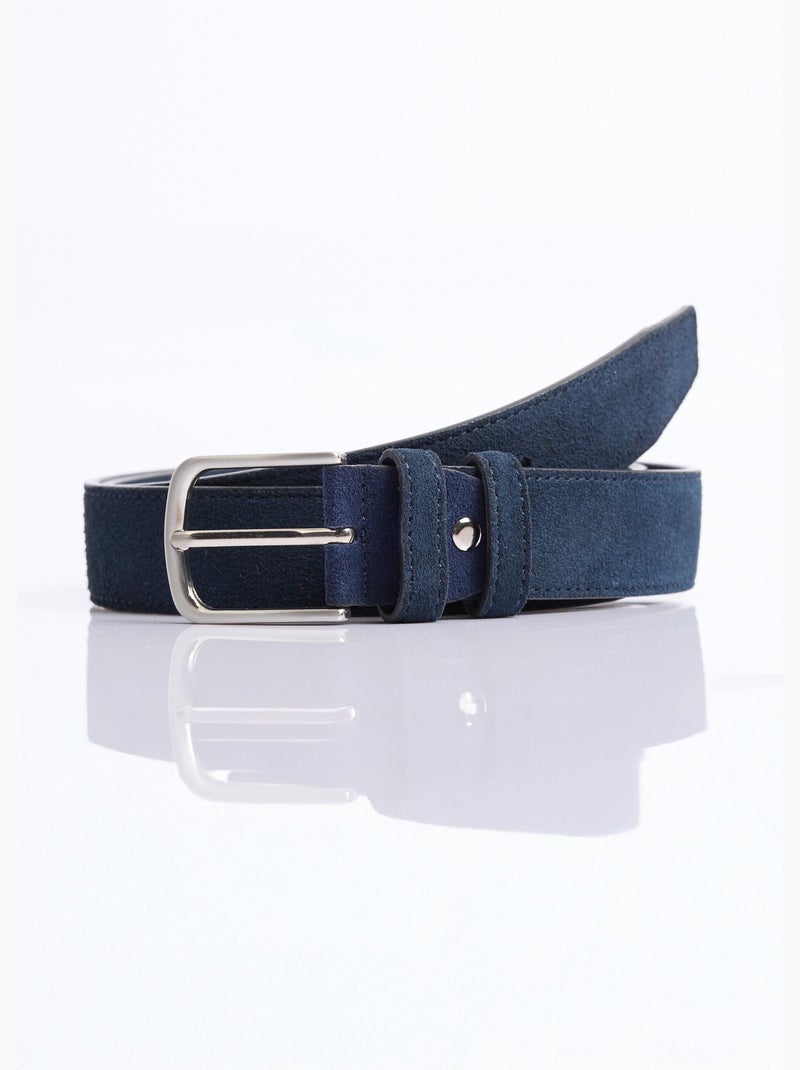 Ceinture cuir suédé et boucle métallisée - AFIBEL Bleu marine - Kiabi