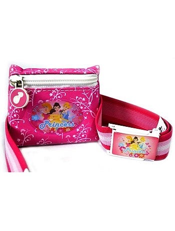 Ceinture élastique princesses disney rose avec pochette