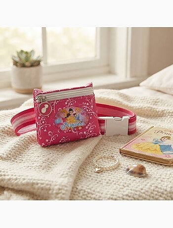 Ceinture élastique princesses disney rose avec pochette