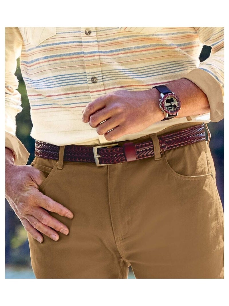 Ceinture en Croûte de Cuir Tressée   - ATLAS FOR MEN Marron - Kiabi
