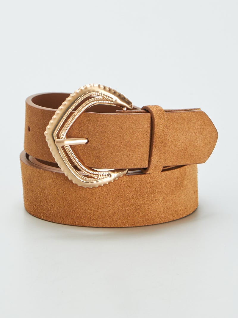 Ceinture en cuir avec boucle fantaisie Camel - Kiabi
