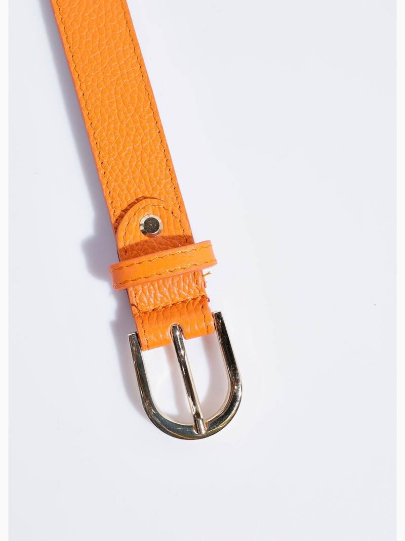 Ceinture en cuir grainé boucle métal - AFIBEL Orange - Kiabi