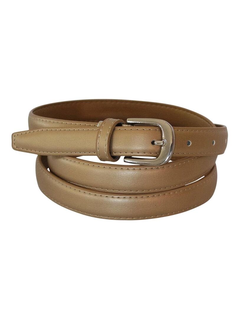 Ceinture femme fine 2 cm en croûte de cuir de vachette ajustable 120 cm Doré/or - Kiabi