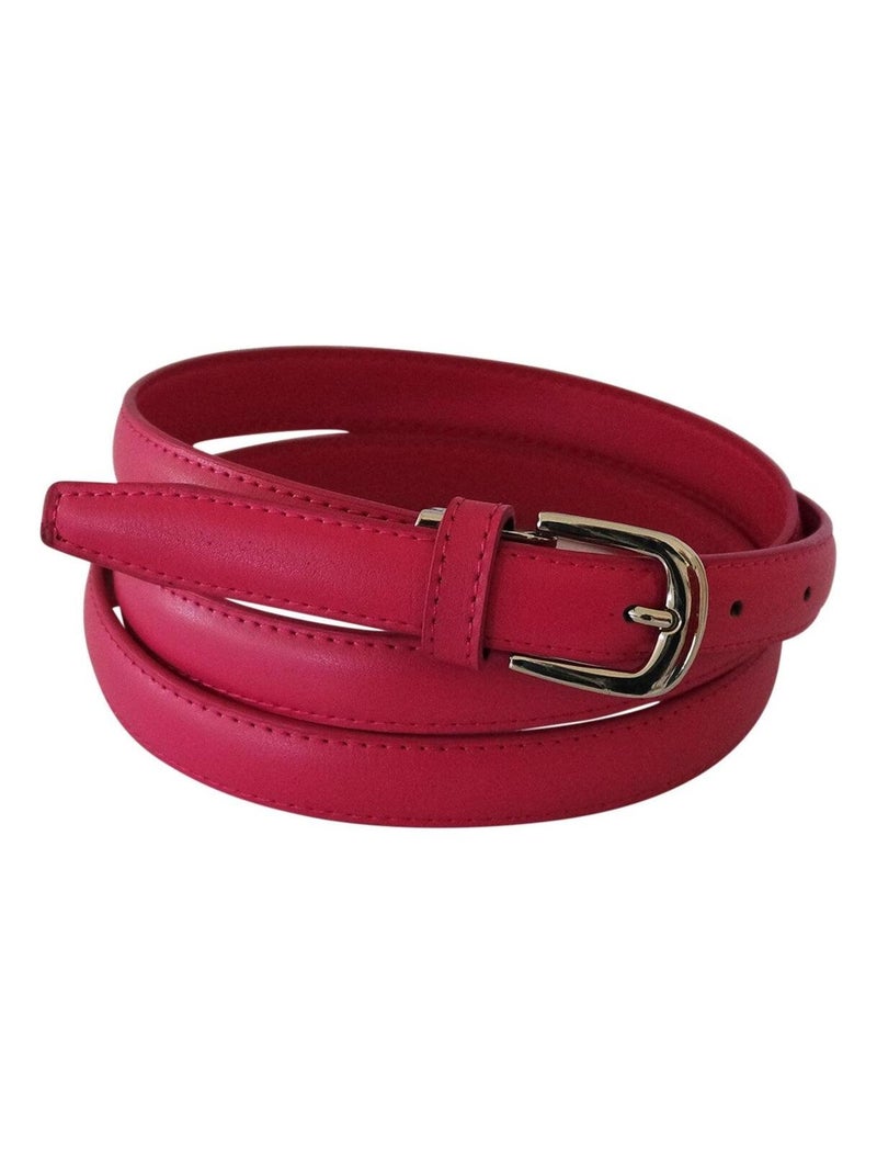 Ceinture femme fine 2 cm en croûte de cuir de vachette ajustable 120 cm Rose fushia - Kiabi