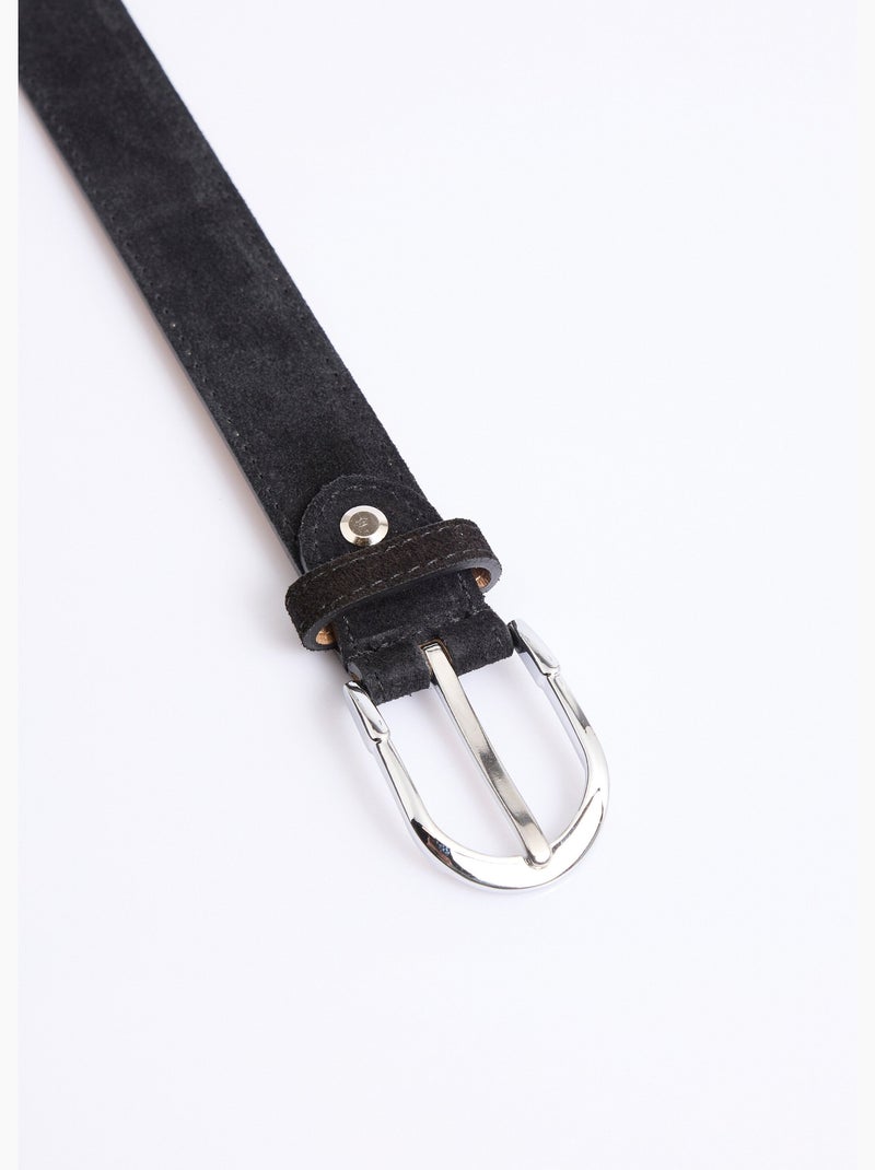 Ceinture fine cuir suédé boucle arrondie - AFIBEL Noir - Kiabi
