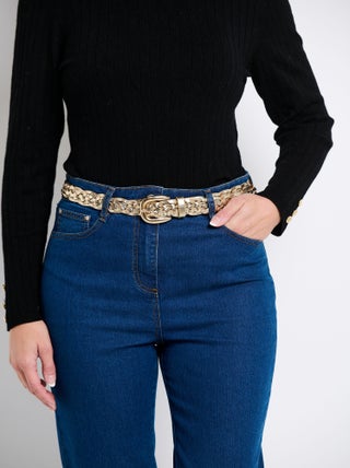 Ceinture fine tressée effet cuir doré