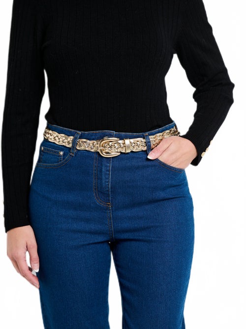 Ceinture fine tressée effet cuir doré - Kiabi