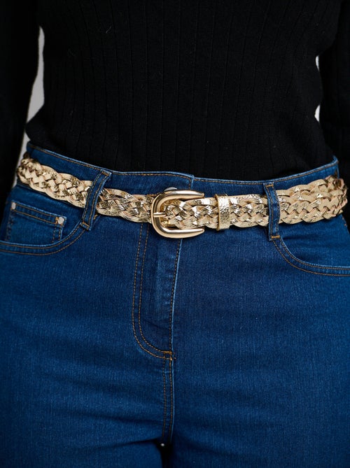 Ceinture fine tressée effet cuir doré - Kiabi