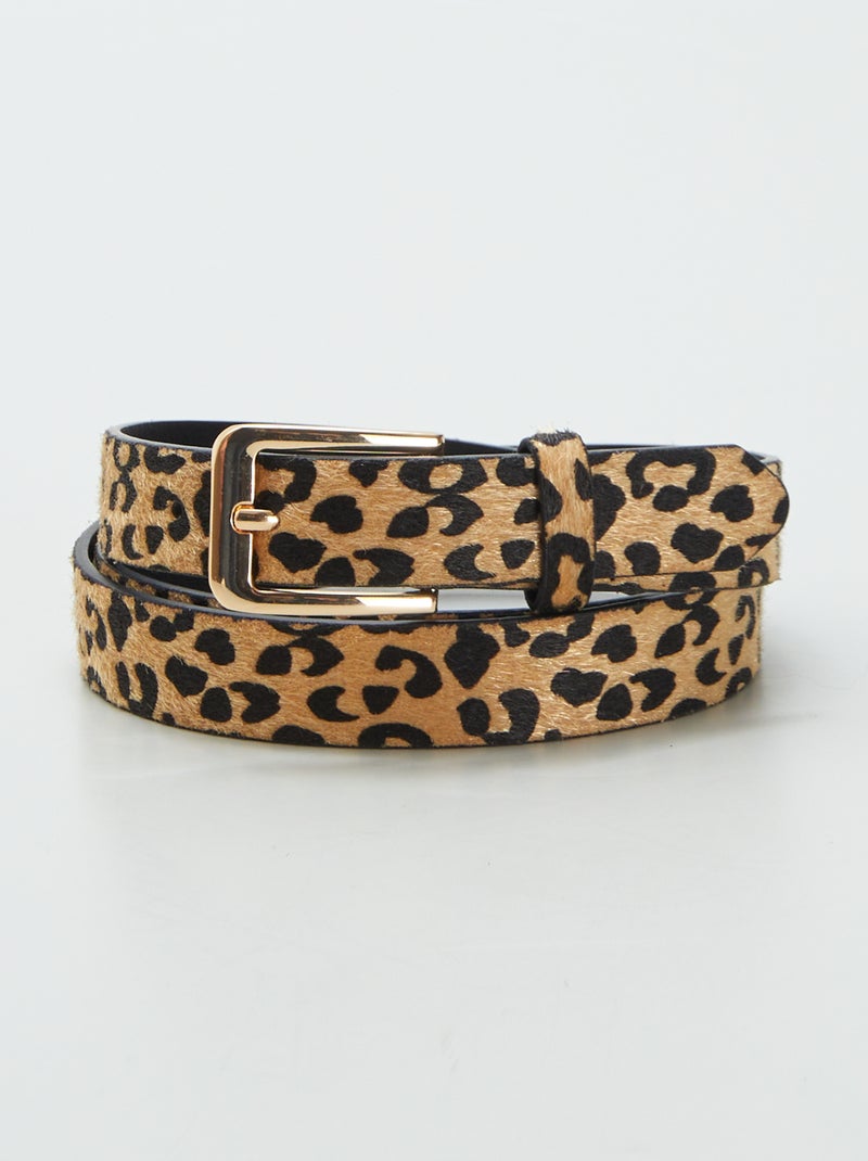 Ceinture à imprimé léopard brune et noire avec boucle à maillons | Essentiel Antwerp France