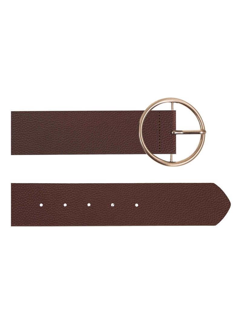 Ceinture large, et grande boucle ronde dorée femme Isotoner Marron - Kiabi