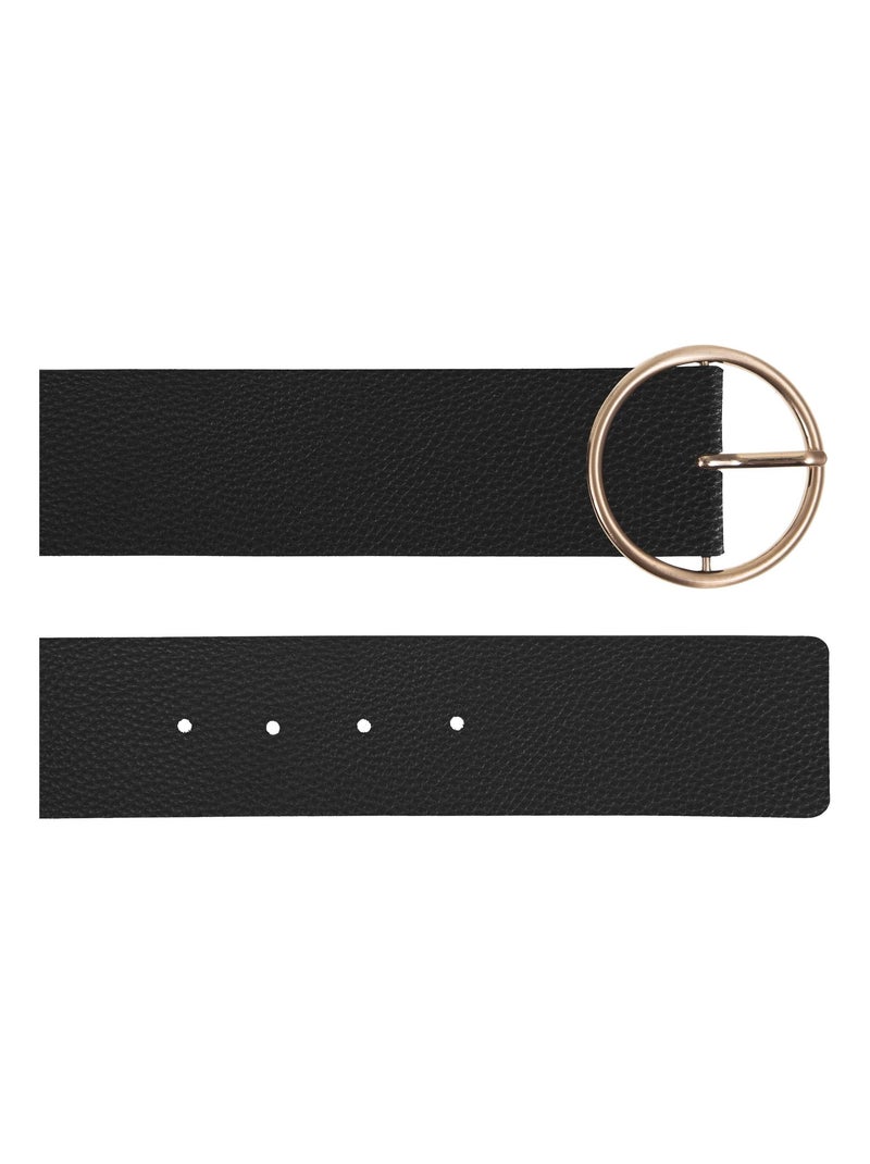 Ceinture large, et grande boucle ronde dorée femme Isotoner Noir - Kiabi