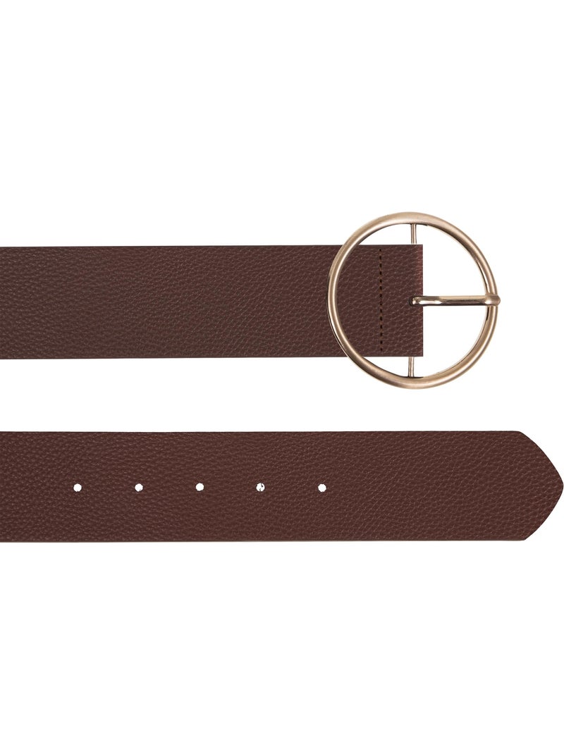 Ceinture large, et grande boucle ronde dorée femme Marron - Kiabi