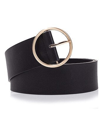 Ceinture large, et grande boucle ronde dorée femme