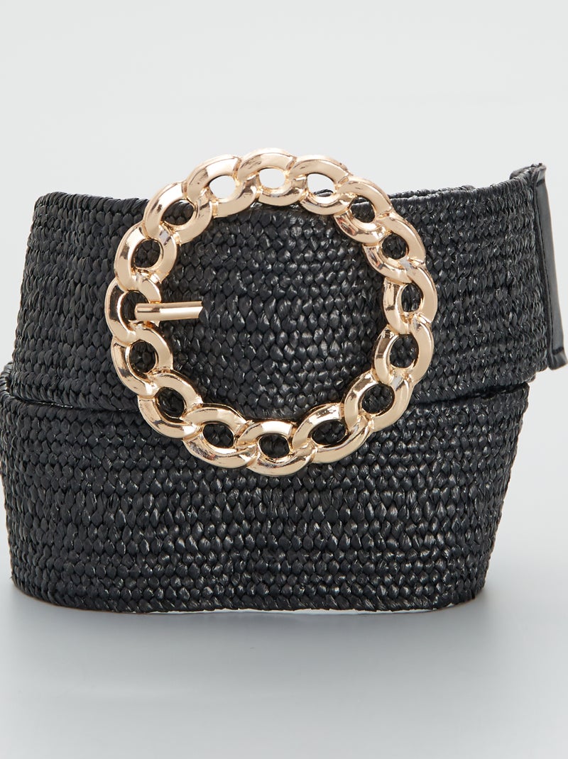 Ceinture rafia avec boucle dorée noir - Kiabi