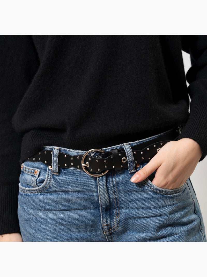 Ceinture rock au design vintage avec clous argentés femme isotoner Noir - Kiabi