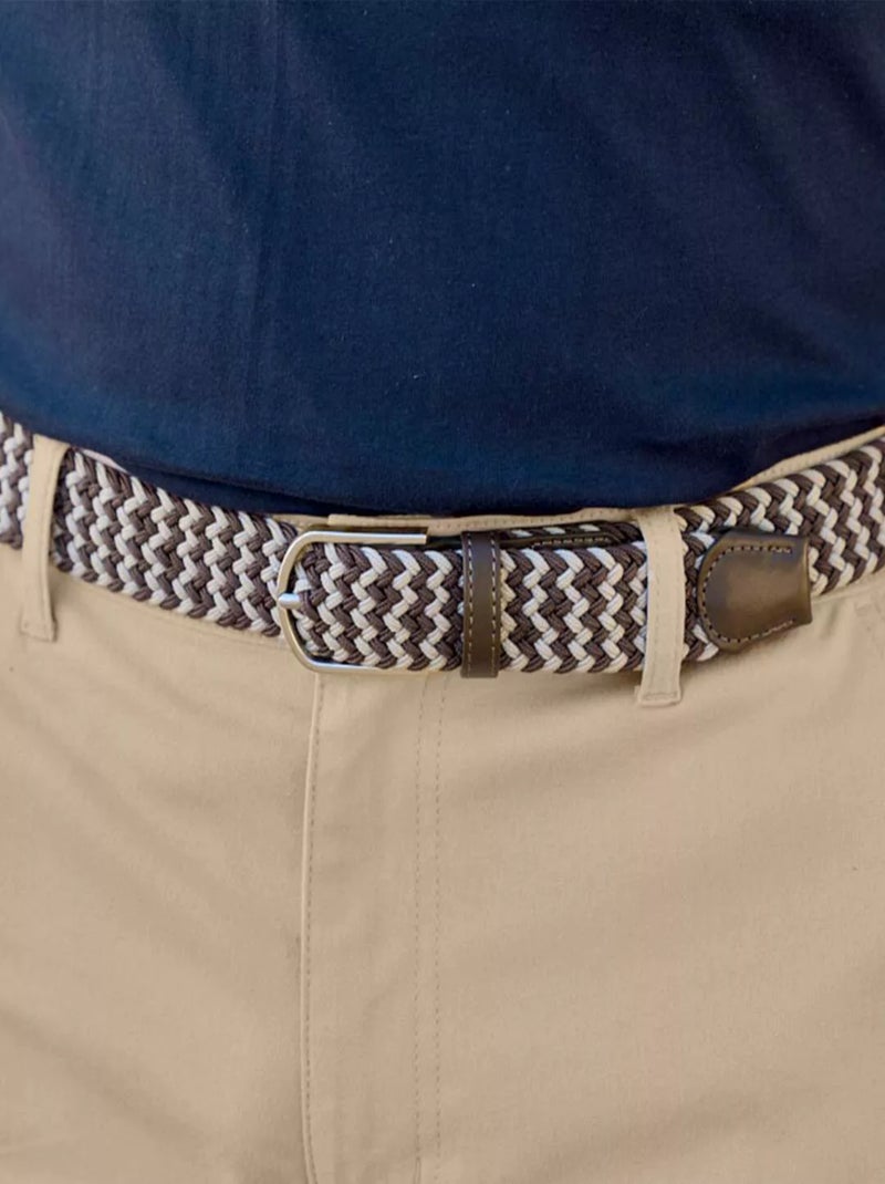 Ceinture Tress?e Stretch Confort  - ATLAS FOR MEN Bleu Marron Blanc - Kiabi