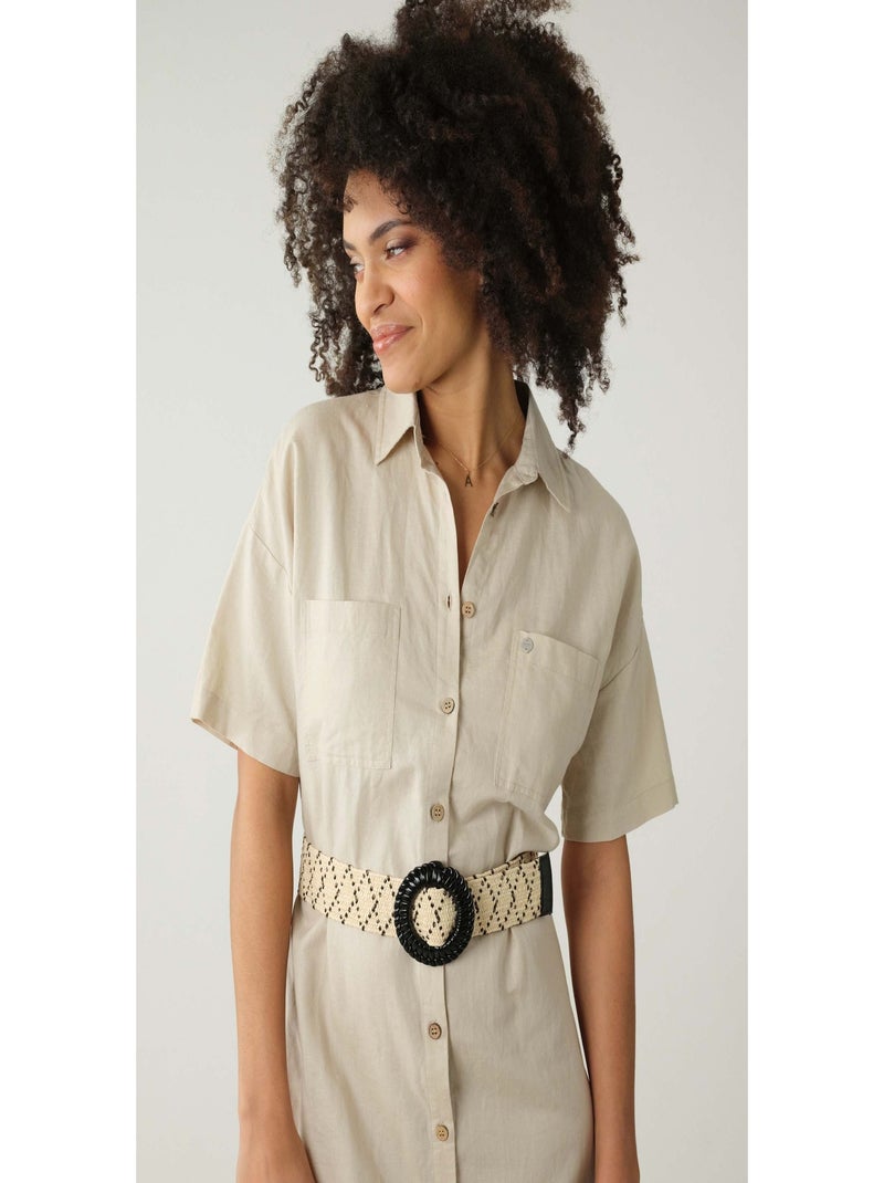 Ceinture tressée bicolore à motifs géométriques avec boucle décorative 'Deeluxe' Beige - Kiabi