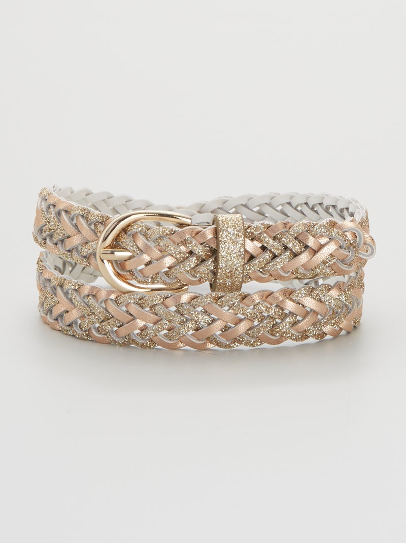 Ceinture tressée et pailletée rose/doré - Kiabi