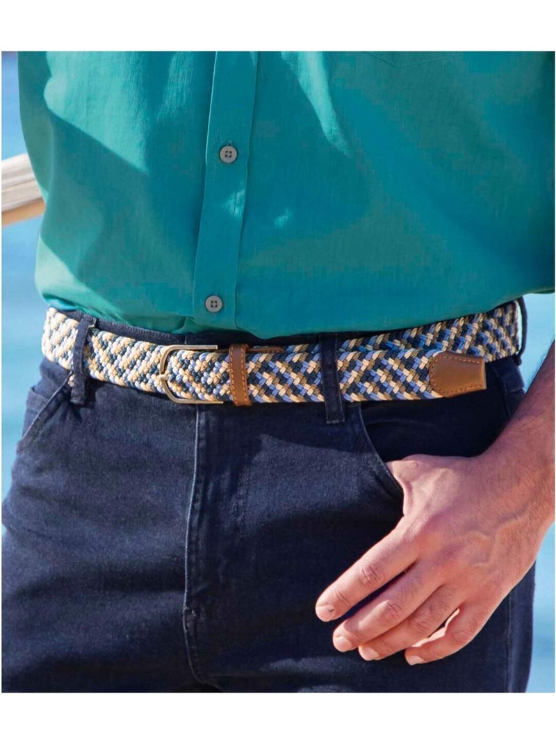 Ceinture Tressée Stretch Confort  - ATLAS FOR MEN Blanc Marron Bleu - Kiabi