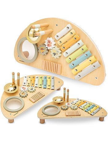 Centre Musical Enfant en Bois – Xylophone, Tambour et Jouet Éveil Sensoriel, Bébé 9 Mois+ Mamabrum