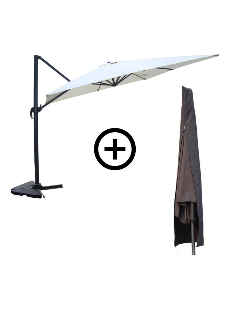 CESARE - Bundle parasol rectangulaire 3x4m déporté rotatif écru en aluminium + housse Ecru - Kiabi