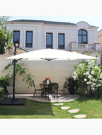 CESARE - Bundle parasol rectangulaire 3x4m déporté rotatif gris aluminium + housse