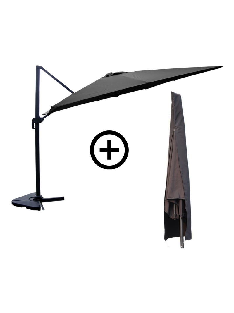 CESARE - Bundle parasol rectangulaire 3x4m déporté rotatif gris aluminium + housse Gris - Kiabi