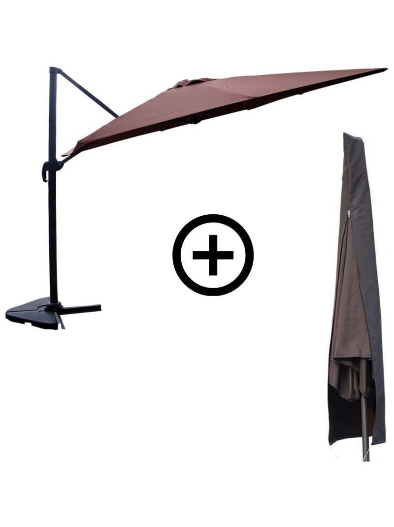 CESARE - Bundle parasol rectangulaire 3x4m déporté rotatif marron aluminium + housse Marron - Kiabi