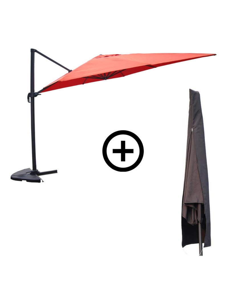 CESARE - Bundle parasol rectangulaire 3x4m déporté rotatif terracotta aluminium + housse Terracotta - Kiabi