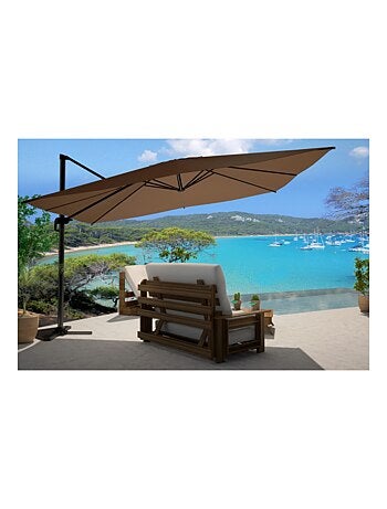 CESARE - Parasol rectangulaire 3x4 déporté rotatif marron en aluminium