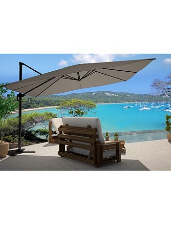 CESARE - Parasol rectangulaire 3x4 déporté rotatif marron en aluminium