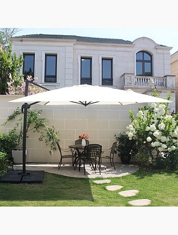 CESARE Bundle parasol 3x4m déporté rotatif gris + housse